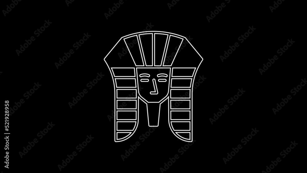 White line Egyptian pharaoh icon isolated on black background. 4K Video motion graphic animation White line Egyptian pharaoh icon isolated on black background. 4K Video motion graphic animation