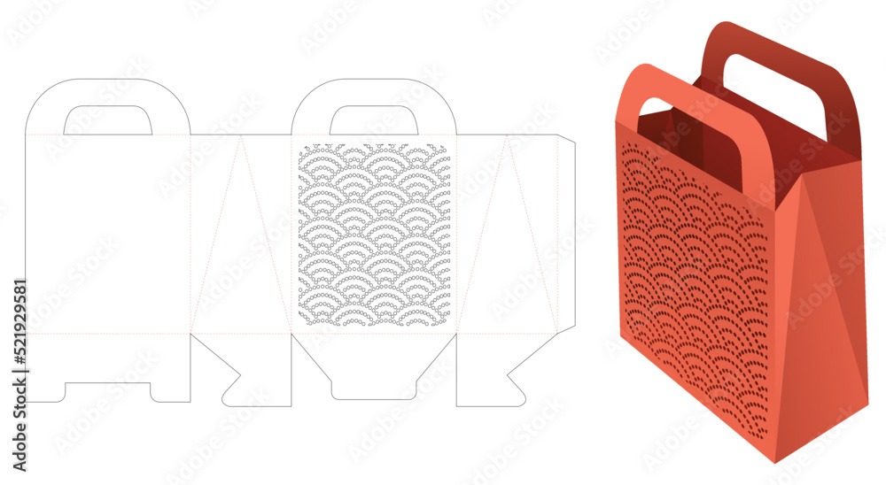 stenciled Japanese pattern box die cut template and 3D mockup Stock