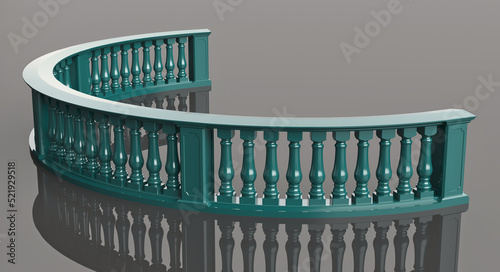 Balustrade on a gray mirror background. 3D Rendering. photo