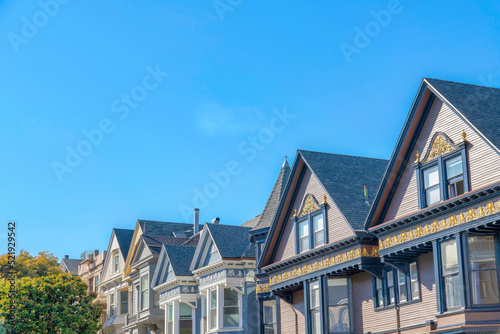 Row of townhouses with decorative exterior in San Francisco, California