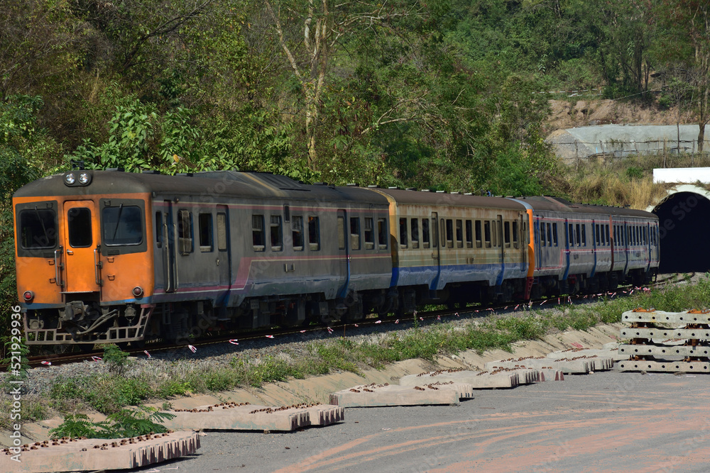 Diesel railcar on the railway Diesel railcar on the railway