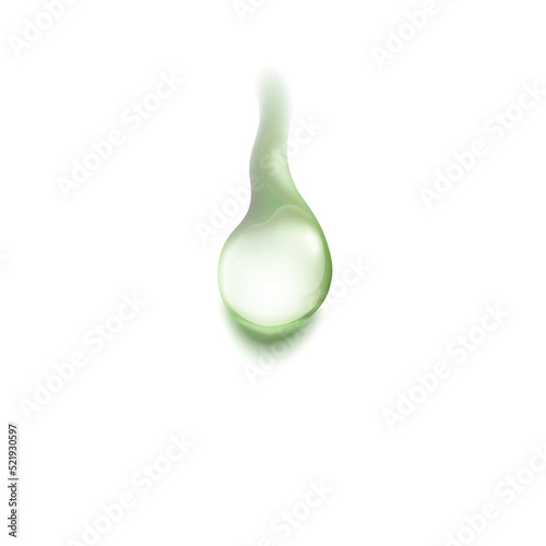 Aloe vera gel droplet, green transparent drop of cosmetic liquid. 3d realistic skincare cream smear or smudge.