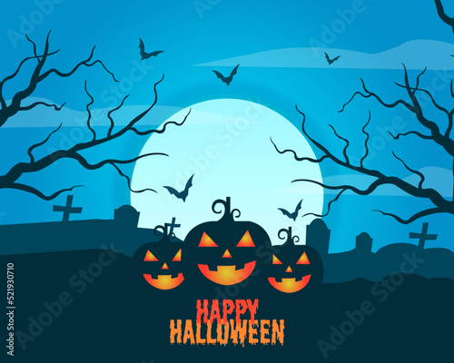 Happy Halloween Blue Background Flat