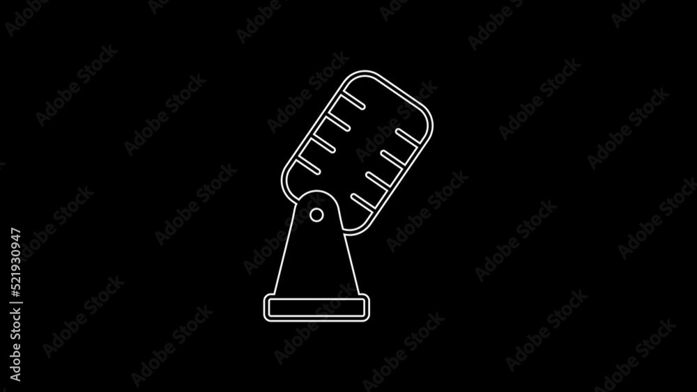 White line Microphone icon isolated on black background. On air radio mic microphone. Speaker sign. 4K Video motion graphic animation