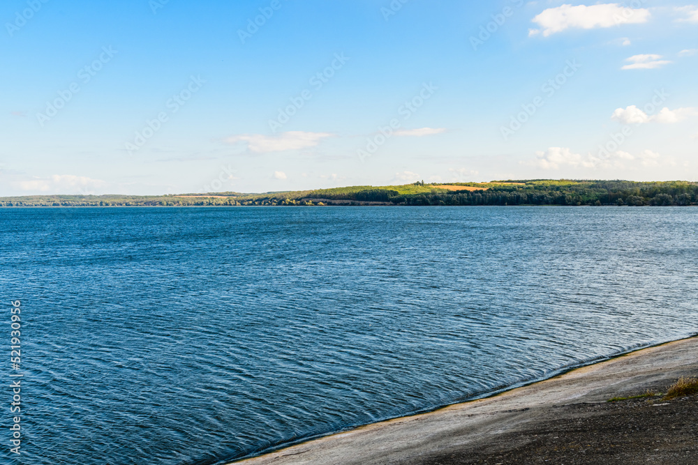 Beautiful view of the Kremenchuk reservoir. Summer landscape