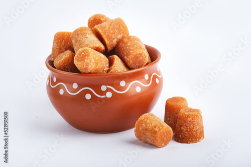 Organic Gur or Jaggery Powder and cubes, Jaggery is used as an ingredient in sweet and savoury dishes in the cuisines of India.