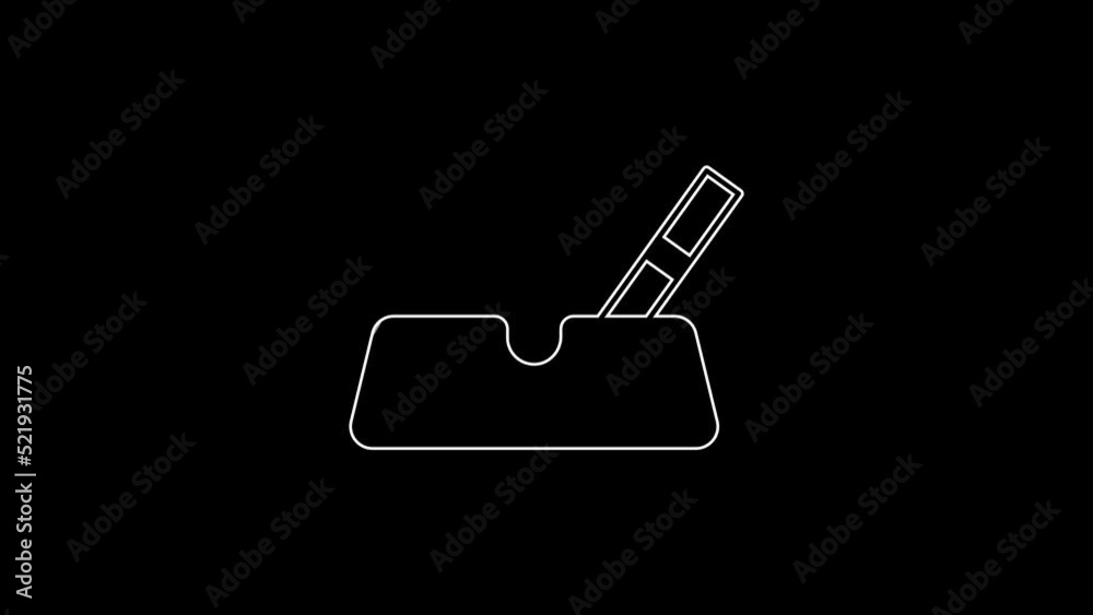 White line Ashtray with cigarette icon isolated on black background. 4K Video motion graphic animation White line Ashtray with cigarette icon isolated on black background. 4K Video motion graphic animation