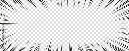 Manga comic effect on transparent background. Radial lines for comic book. Vector illustration of manga speed frame or exploding splash