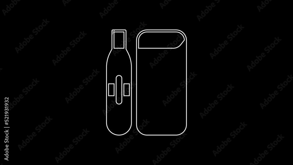 White line Electronic cigarette icon isolated on black background. Vape smoking tool. Vaporizer Device. 4K Video motion graphic animation White line Electronic cigarette icon isolated on black background. Vape smoking tool. Vaporizer Device. 4K Video motion graphic animation