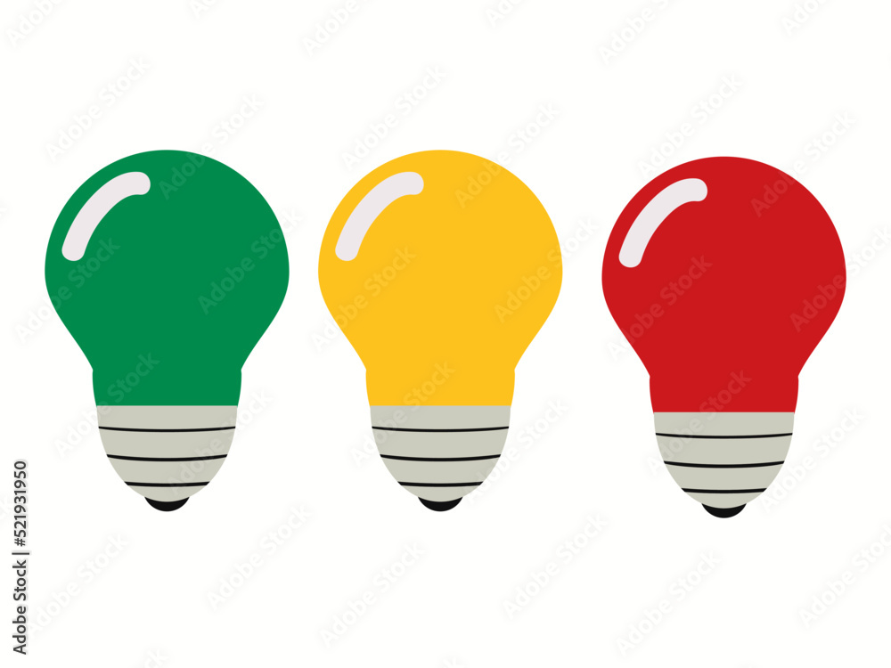 Colorful Light bulbs icons isolated on white background. Stop, ready, go educational sign. isolated design elements Colorful Light bulbs icons isolated on white background. Stop, ready, go educational sign. isolated design elements
