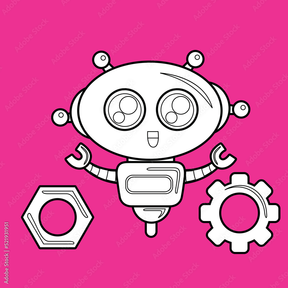 Naklejka premium Repairing Robot and Kids Theme Digital Stamp