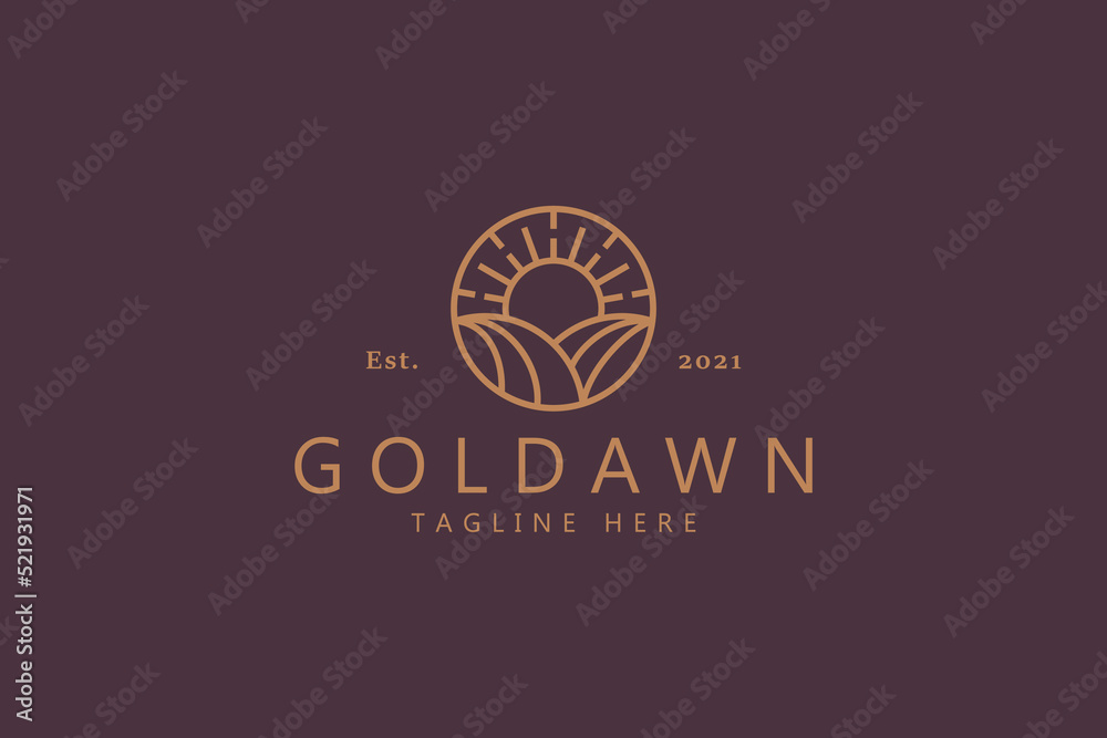 Golden Dawn Concept Eco Farm Logo Minimalist. High Quality Design Branding Logo Template. 