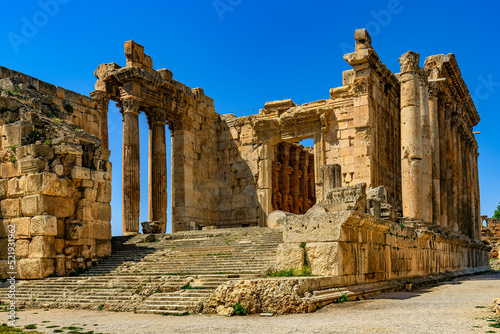 Lebanon. Baalbek (UNESCO World Heritage Site), ancient Heliopolis in Greek and Roman period. The entrance to the Temple of Bacchus
