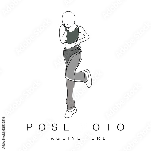 Woman Selfie Pose Logo Design, Photo Style Vector Illustration