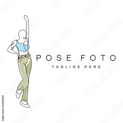 Woman Selfie Pose Logo Design, Photo Style Vector Illustration