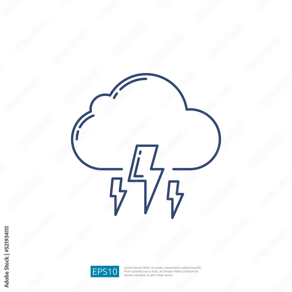 Lightning Cloud. Rainy season Weather Outline Icon Lightning Cloud. Rainy season Weather Outline Icon