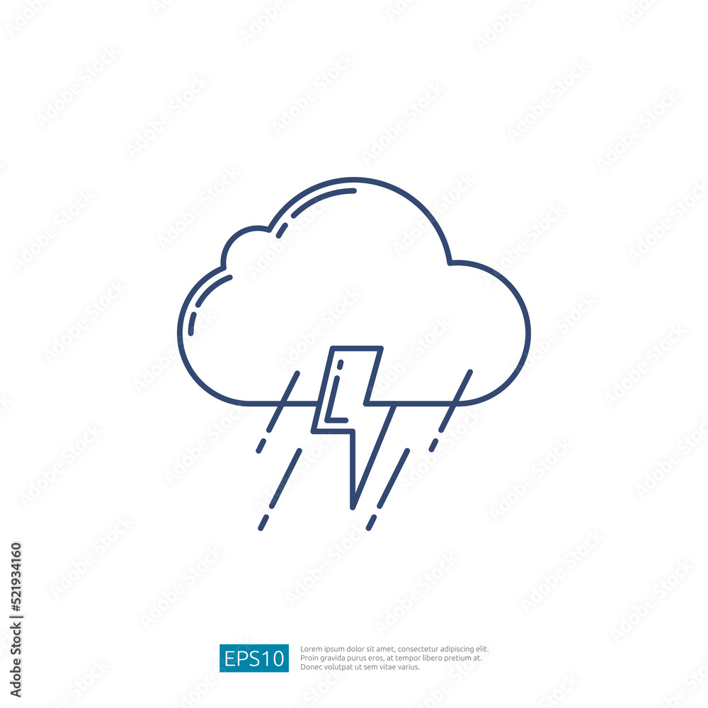 Lightning Cloud. Rainy season Weather Outline Icon Lightning Cloud. Rainy season Weather Outline Icon