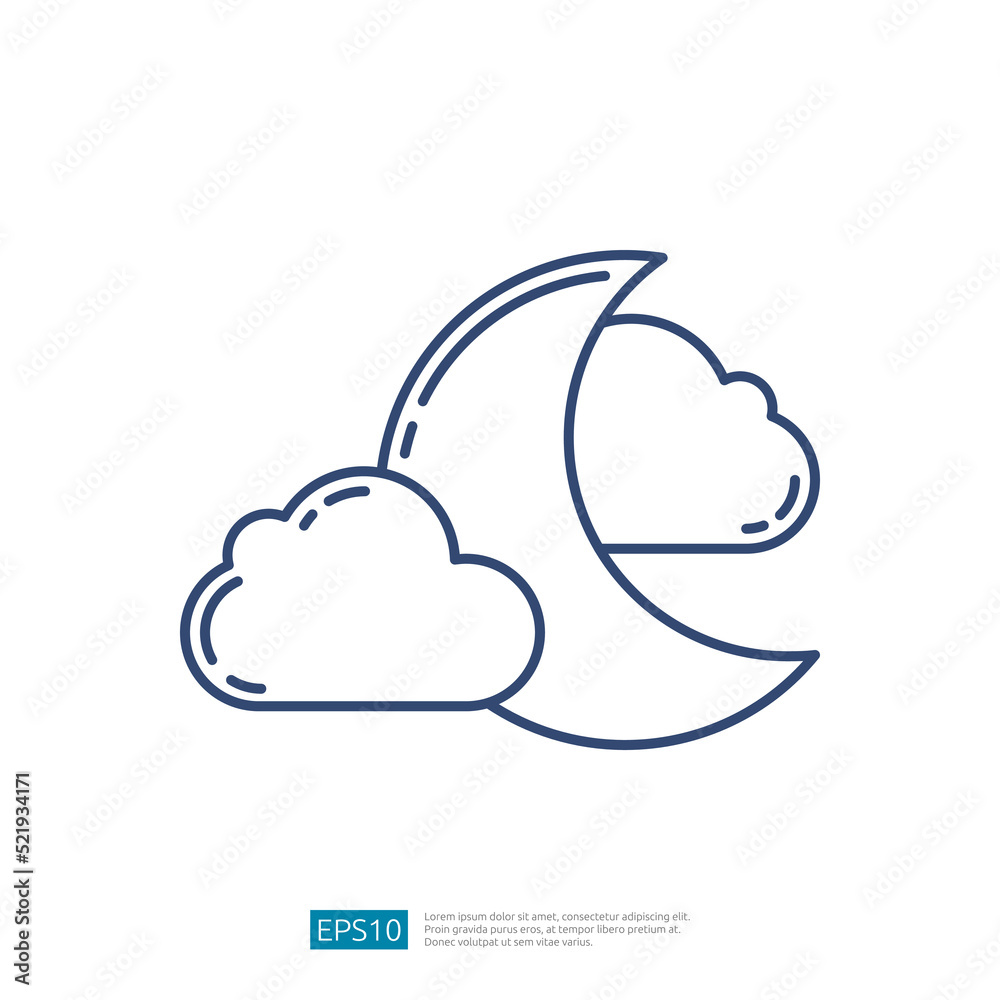 Night Weather with Moon and Cloud Outline Icon Night Weather with Moon and Cloud Outline Icon