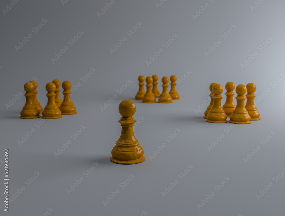 The yellow pawn is ostracized from the other 3 pawn groups, 3d ...