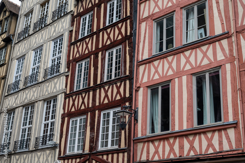 Walking in old centrum part of Rouen city, streetview, tourists destination city in Normandy, France