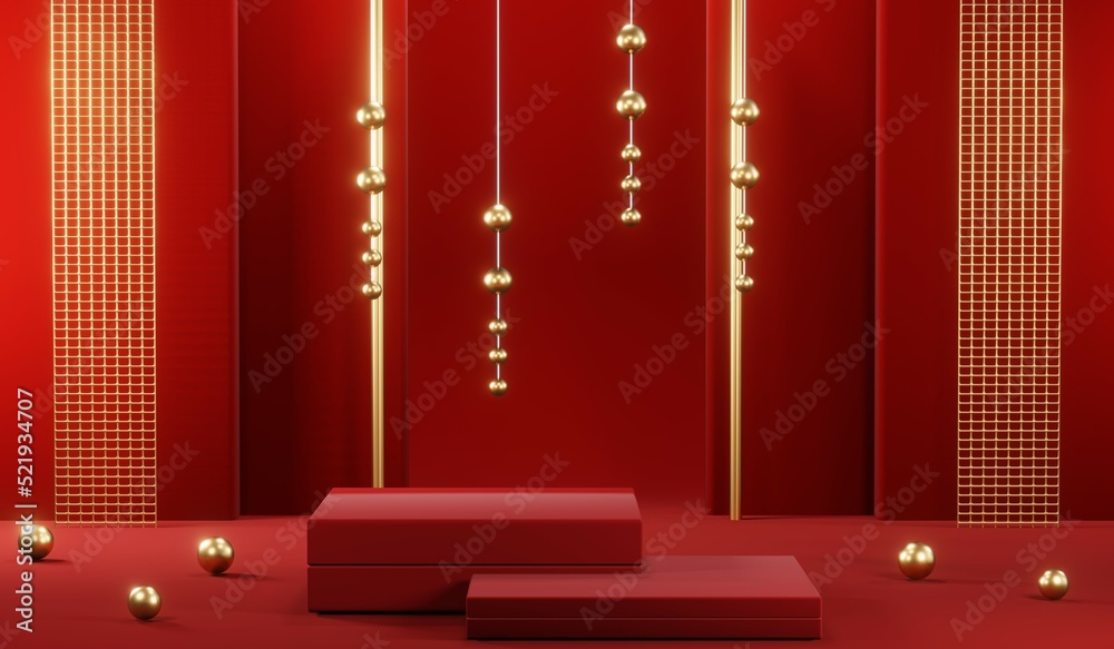 3D rendering of blank product background for cream cosmetics Modern red podium background 3D rendering of blank product background for cream cosmetics Modern red podium background