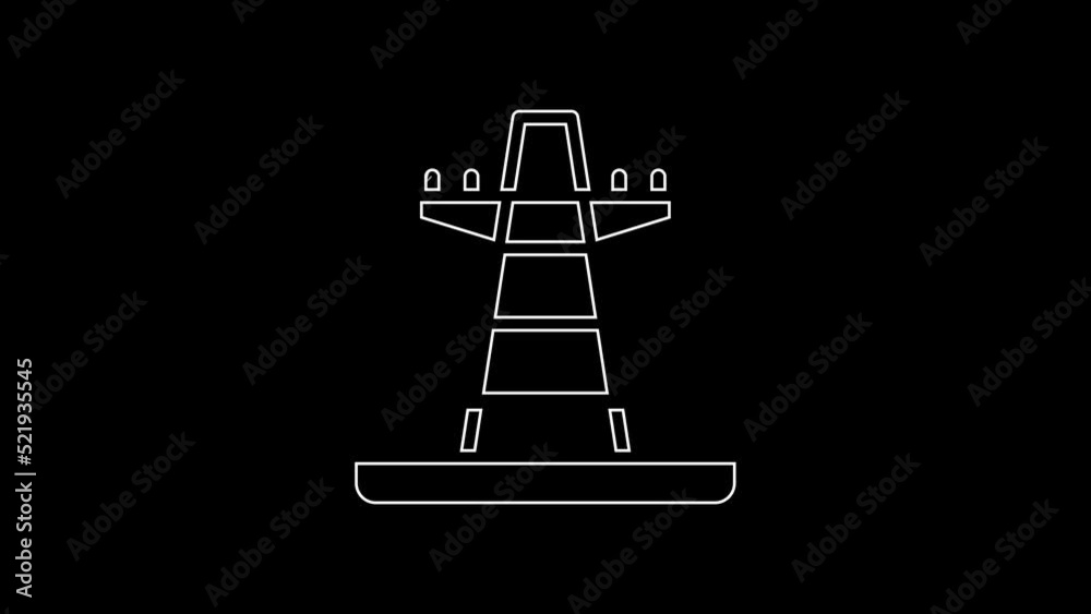 White line Electric tower used to support an overhead power line icon isolated on black background. High voltage power pole line. 4K Video motion graphic animation White line Electric tower used to support an overhead power line icon isolated on black background. High voltage power pole line. 4K Video motion graphic animation