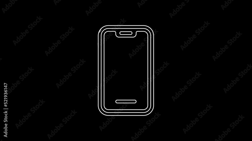 White line Smartphone, mobile phone icon isolated on black background. 4K Video motion graphic animation White line Smartphone, mobile phone icon isolated on black background. 4K Video motion graphic animation