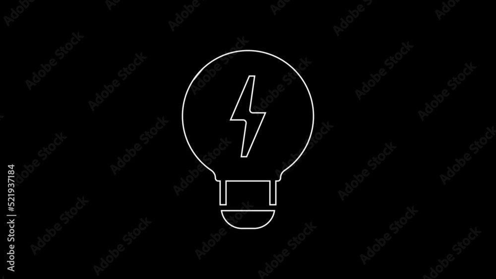 White line Creative lamp light idea icon isolated on black background. Concept ideas inspiration, invention, effective thinking, knowledge and education. 4K Video motion graphic animation