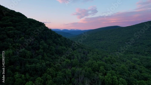 Beautiful drone footage of a beautiful, colorful summer sunset in the Appalachian mountains
 photo