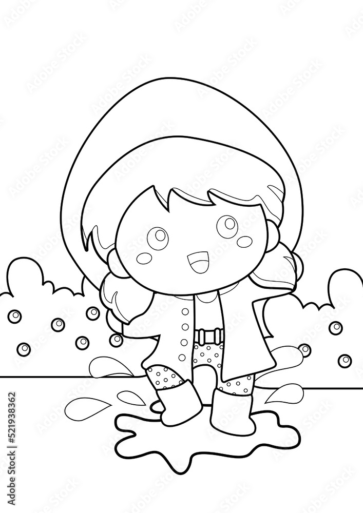 Obraz premium Kids and Rain Animal Theme Coloring Pages A4 for Kids and Adult