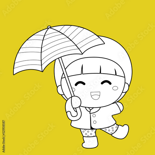 Kids and Rain Theme Digital Stamp