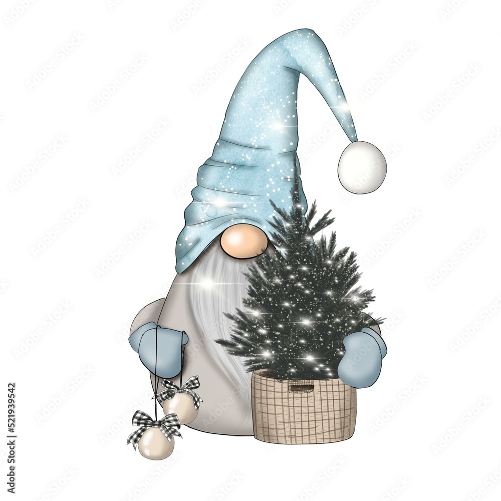 Obraz premium Christmas Gnomes Isolated On A White Background Hand Drawn Illustration 