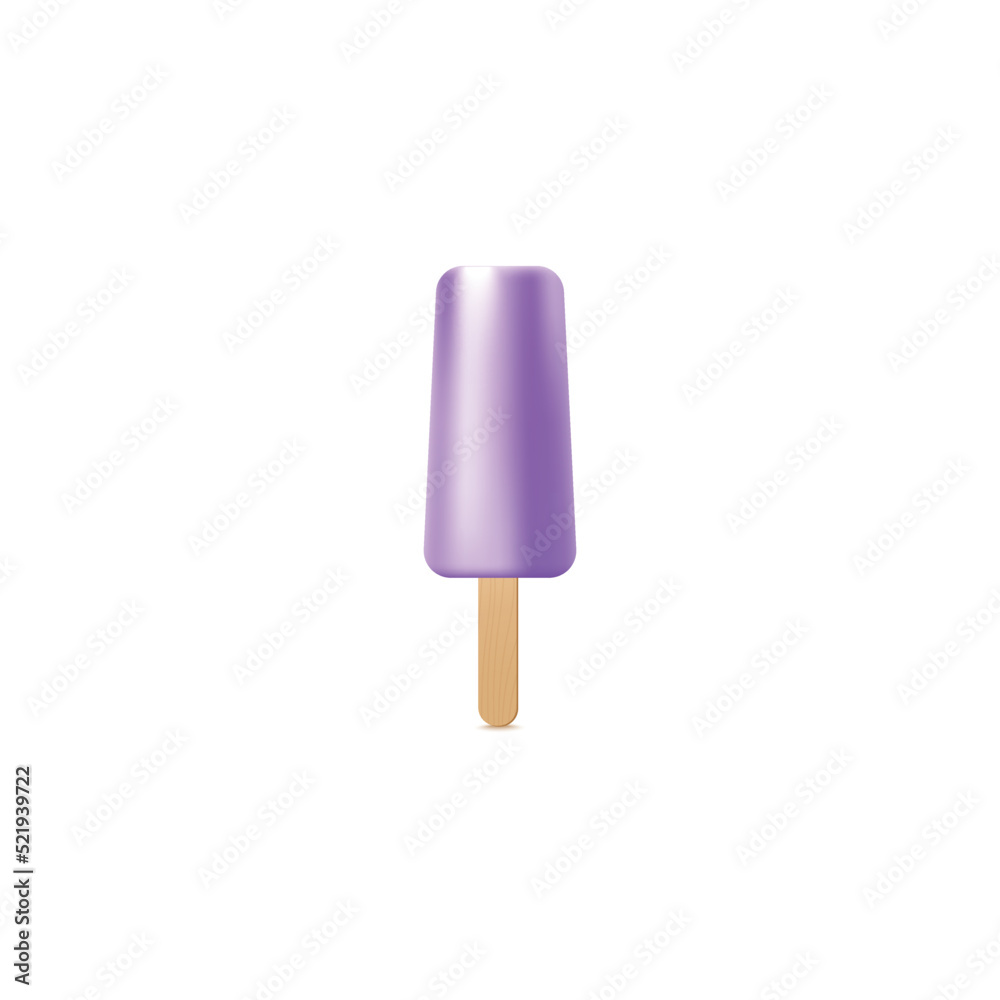Popsicle on wooden stick, blueberry ice cream in realistic vector illustration Popsicle on wooden stick, blueberry ice cream in realistic vector illustration