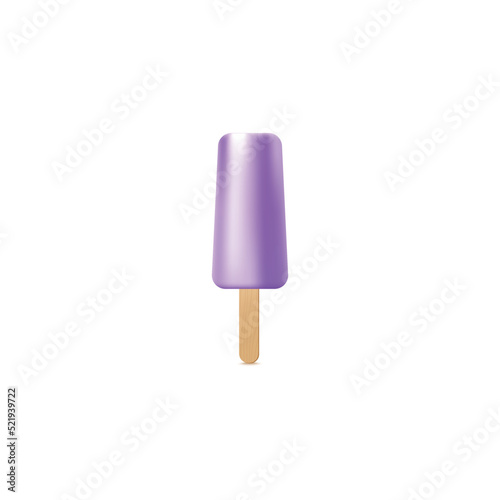 Popsicle on wooden stick, blueberry ice cream in realistic vector illustration