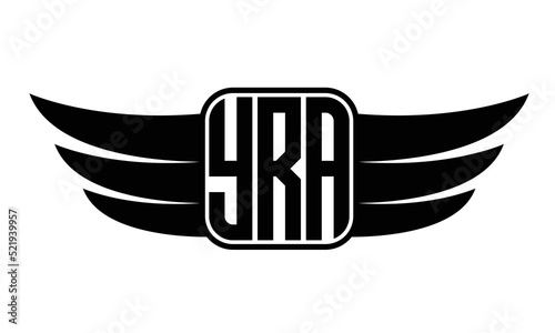 YRA three-letter Wing black and white logo design. Vector template photo