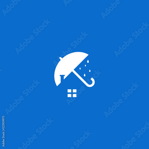 Protective umbrella combination with house, negative space. Logo design.