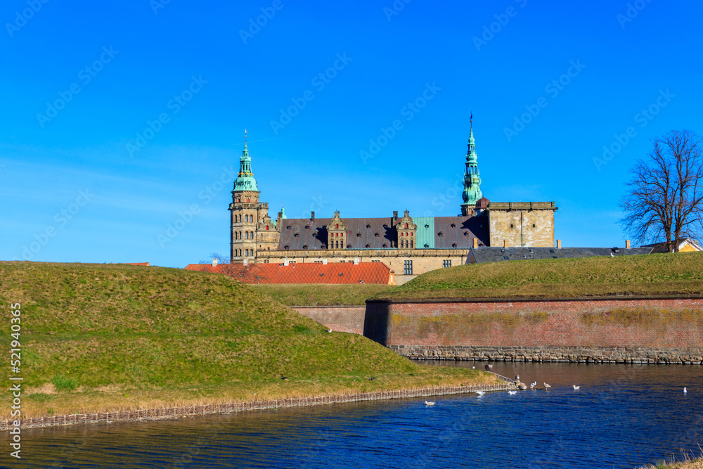 View of Kronborg Castle and Oresund strait in Helsingor (Elsinore), Denmark