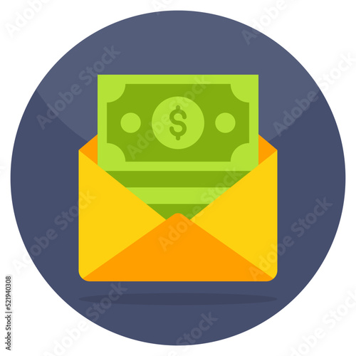 Money envelope icon in flat design