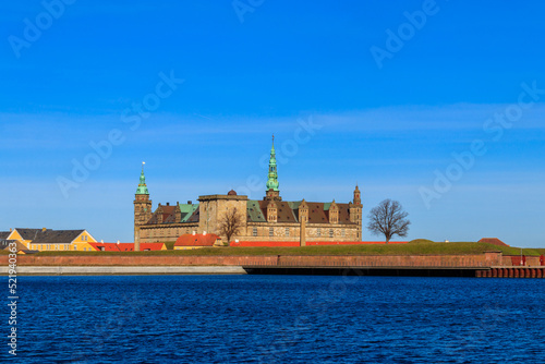 View of Kronborg Castle and Oresund strait in Helsingor (Elsinore), Denmark