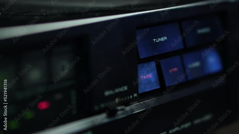 Audio Amplifier Input Selector, Switching to a Cassette Tape, Increasing Volume, Close Up Audio Amplifier Input Selector, Switching to a Cassette Tape, Increasing Volume, Close Up