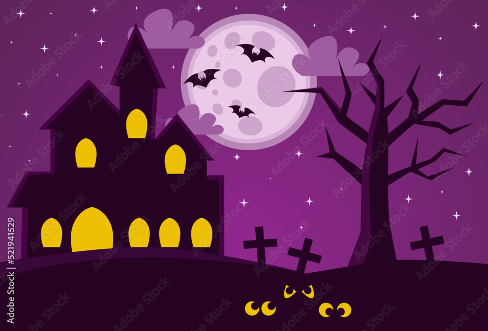 happy halloween background design in purple color for covers, banners and more.