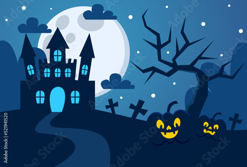 happy halloween background design in blue color for cover, banner and more.