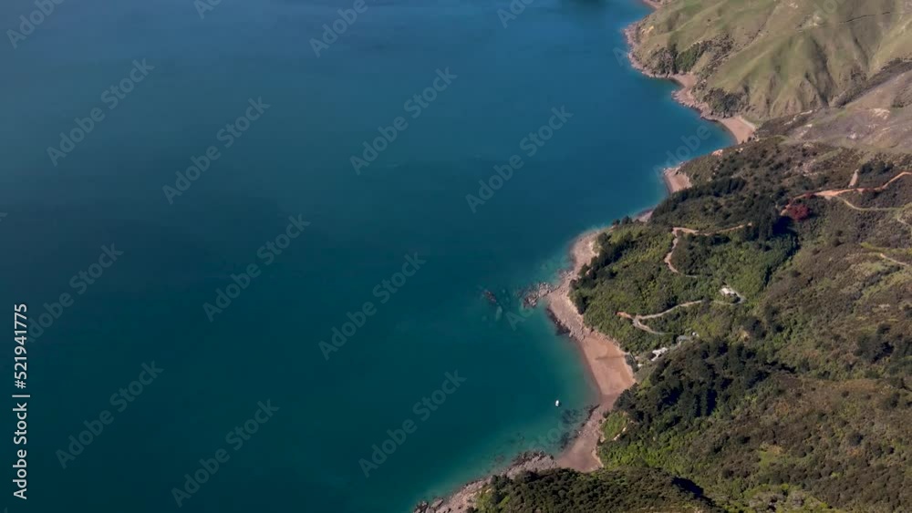 Amazing coastal scenery of exploring and traveling New Zealand - drone reveal of French Pass and seascape. Amazing coastal scenery of exploring and traveling New Zealand - drone reveal of French Pass and seascape.