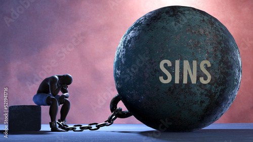 Sins that limits life and make suffer, imprisoning in painful condition. It is a burden that keeps a person enslaved in misery.,3d illustration photo