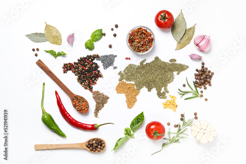 Fototapeta Naklejka Na Ścianę i Meble -  Map of world made from different kinds of spices