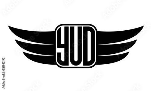 YUO three-letter Wing black and white logo design. Vector template photo