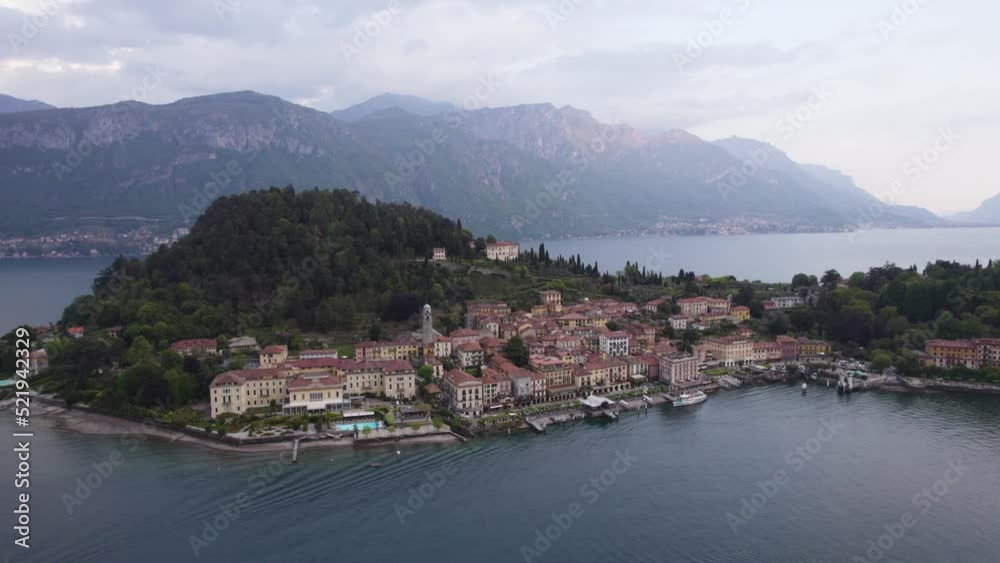 Aerial View Of Bellagio Comune From Lake Como In Lombardy, Italy. Aerial View Of Bellagio Comune From Lake Como In Lombardy, Italy.