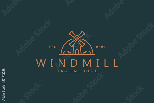 Windmill Premium Vector Logo Badge. Farm and Agricultural Sign Symbol. Best Design Template Logo.