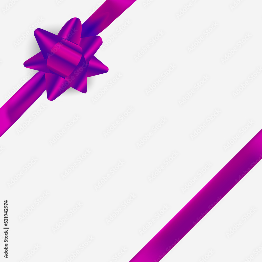 Purple ribbon and bow on white box Purple ribbon and bow on white box