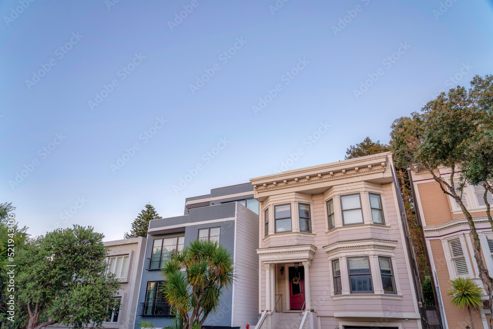 Modern and traditional suburban houses in the neighborhood of San Francisco, California